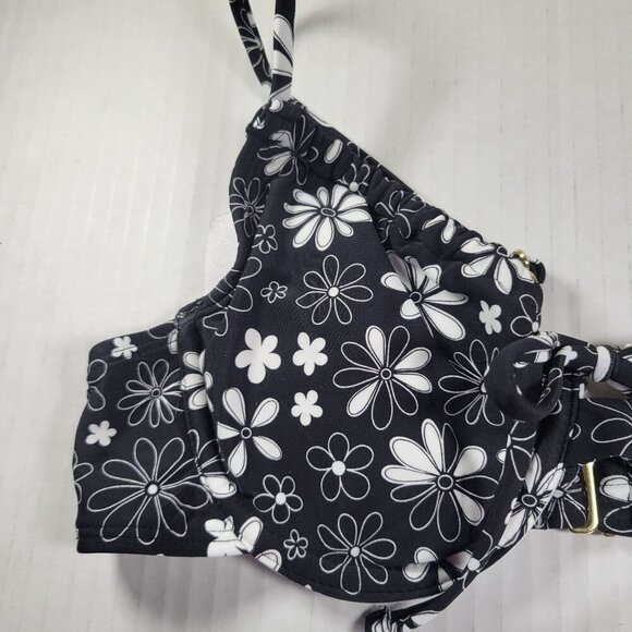Salt + Cove Black & White Adjustable Ditzy Floral Underwire Bikini Top Size M - Picture 3 of 8